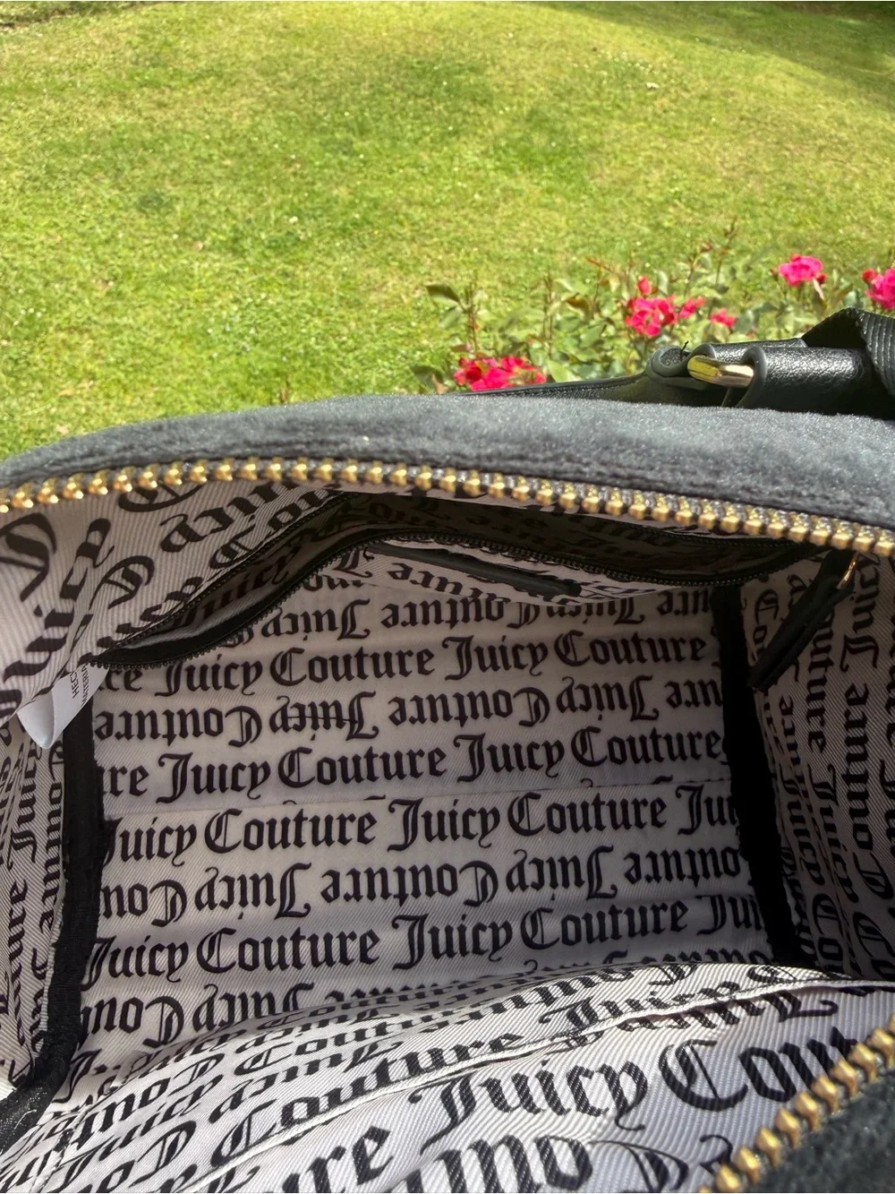 Juicy Couture Black Suede Satchel with Crystal Logo